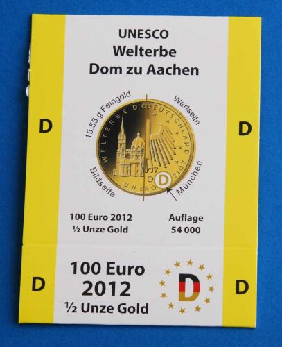 Goldeuroschuber für 100 Euro 2012 "Dom zu Aachen" adfg oder j D
