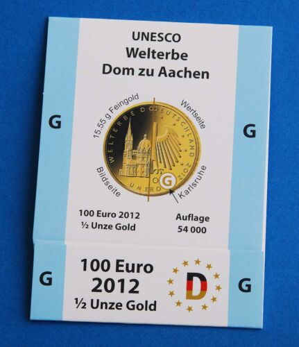 Goldeuroschuber für 100 Euro 2012 "Dom zu Aachen" adfg oder j G