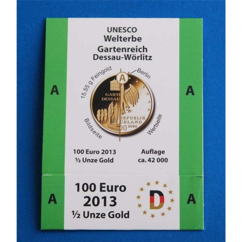 Goldeuroschuber für 100 Euro 2013 "Dessau Wörlitz" adfg oder j A
