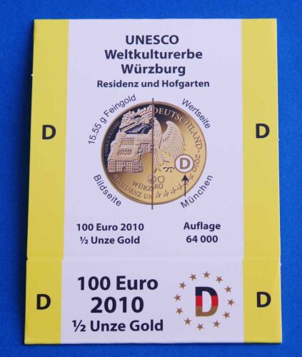 Goldeuroschuber für 100 Euro 2010 "Würzburg" adfg oder j D