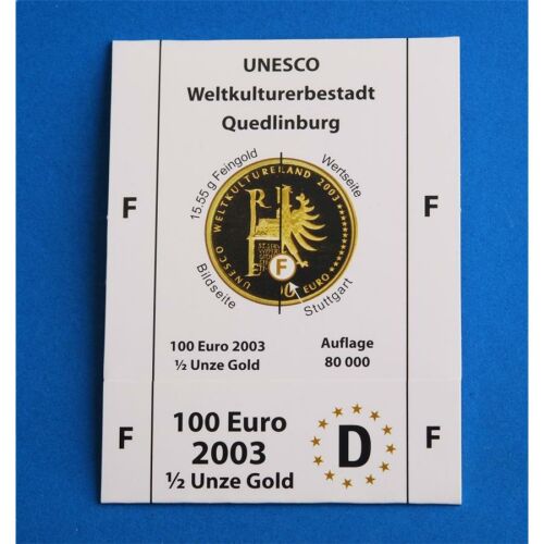 Goldeuroschuber für 100 Euro 2003 "Quedlinburg" adfg oder j F