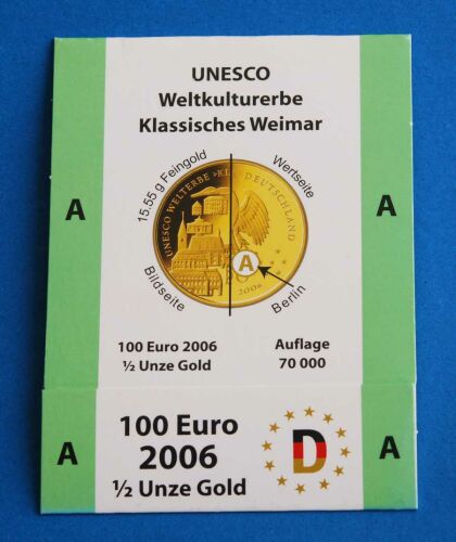 Goldeuroschuber für 100 Euro 2006 "Weimar" adfg oder j A
