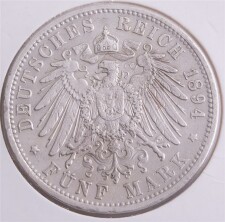 Deutsches Reich 5 Mark 1894 - Friedrich - Baden*