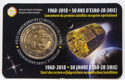 Belgien 2 Euro 2018 "Satellit ESRO 2B" in franz. Coincard