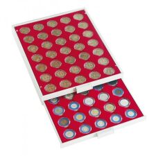 Münzenbox Standard für 35 Münzen bis 32 mm, hellgrau / rote Einlage