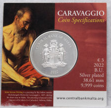 Malta 3 Euro 2022 - Caravaggio - coloriert in Coincard