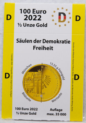 Goldeuroschuber für 100 Euro 2022 - Säulen der Demokratie - Freiheit - D
