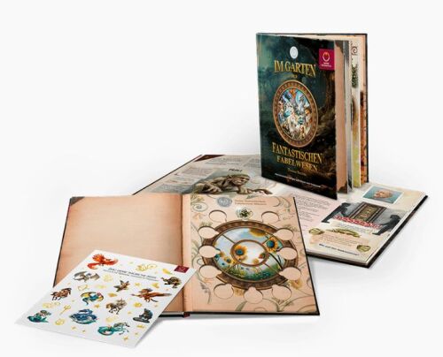 Sammelalbum der Serie Fantastische Fabelwesen der Münze Österreich mit zwölf Einschüben für münzsammlung, Titelbild zeigt eine fantasievolle Illustration.
