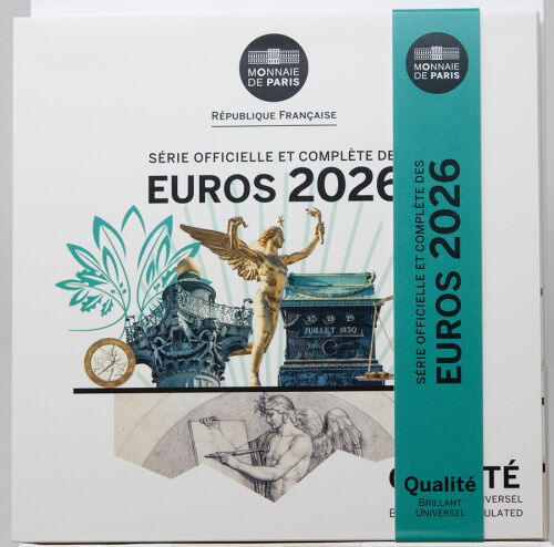 Coffret Frankreich Kursmünzensatz 2026 BU – 8 Münzen 1 Cent bis 2 Euro im offiziellen Folder Monnaie de Paris mit Design ‚Le Génie‘.