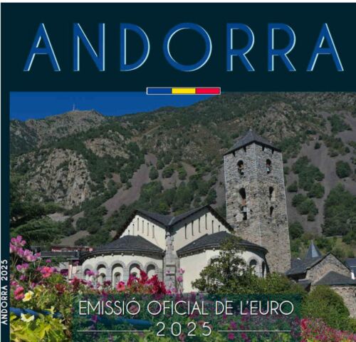 Kursmünzensatz Andorra 2025 BU – Münzen von 1 Cent bis 2 Euro, Ausgabe des Fürstentums Andorra, Jahrgang 2025.