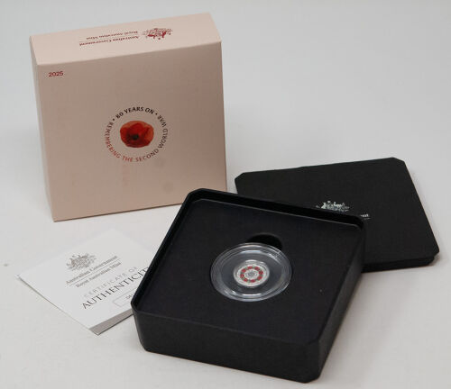 Australien 2 Dollar 2025 – Silber-Proof-Ausgabe mit Mohnblumenkranz zum 80. Jahrestag des Endes des Zweiten Weltkriegs