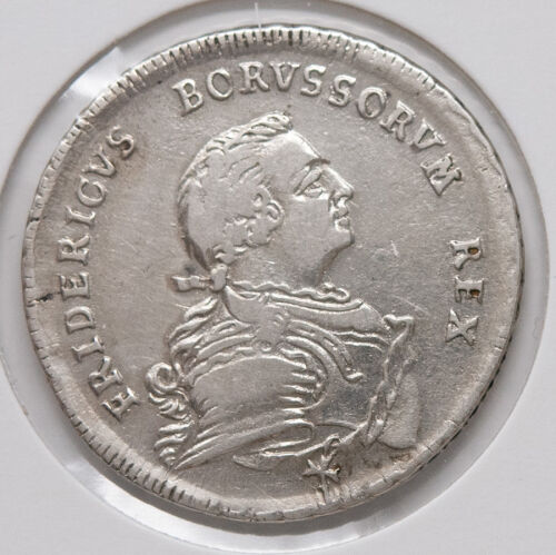 2 Einen Reichstaler 1750, Vorderseite mit Porträt Friedrich II. und Umschrift „FRIDERICUS BORUSSORUM REX“.