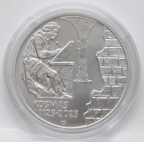 Porträt / Symbolbild Cosmas von Prag – Darstellung des Chronisten mit Attributen, Umschrift 200 Kronen 2025, Land „Česká republika“
