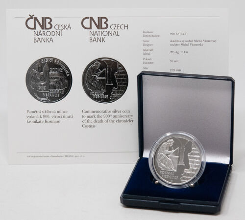 Porträt / Symbolbild Cosmas von Prag – Darstellung des Chronisten mit Attributen, Umschrift 200 Kronen 2025, Land „Česká republika“