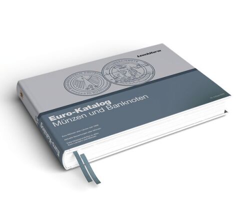 Euro-Münzen- und Banknotenkatalog 2026 von Leuchtturm mit farbigen Abbildungen aller Euromünzen und Euro-Banknoten.