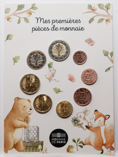 Frankreich Mini Baby-Kursmünzensatz 2026 mit allen Euro-Umlaufmünzen im kindgerechten Baby-Blister, Ausgabe der Monnaie de Paris.