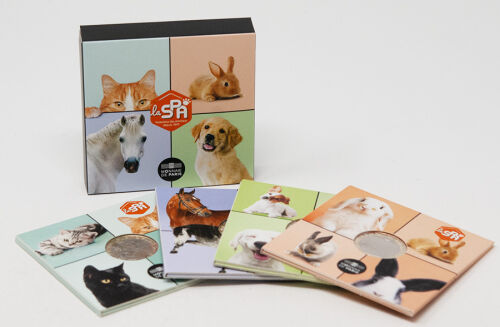 Frankreich 4×5 Euro Münzsatz „180 Jahre SPA“ mit Tiermotiven Hund, Katze, Pferd und Hase in Original-Sammelbox der Monnaie de Paris.