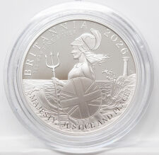 Rückseite der 2 Pfund Britannia 1 oz Silbermünze 2026 mit Portrait König Charles III.