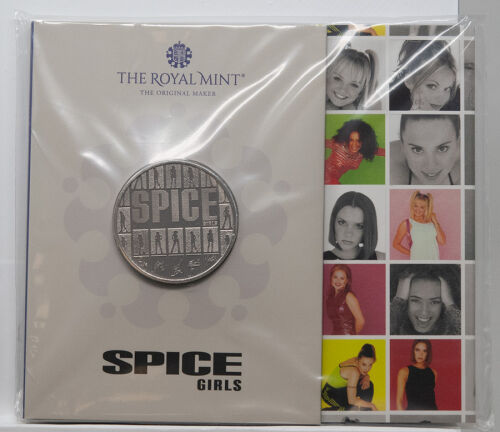 Ikonisches Spice Girls Gruppen-Logo und Schriftzug auf der Motivseite.