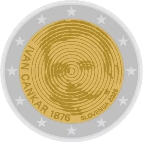 Ein ausdrucksstarkes Porträt oder eine kunstvolle typografische Hommage an den großen Literaten Ivan Cankar, umrahmt vom Schriftzug SLOVENIJA und dem Ausgabejahr 2026.