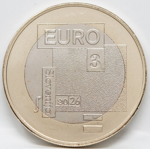 Ein futuristisch-geometrisches Design zu Ehren des Dichters Srečko Kosovel und der Kulturhauptstadt Europas, mit der Aufschrift SREČKO KOSOVEL, dem Jahrgang 2026 und dem Ausgabeland SLOVENIJA.