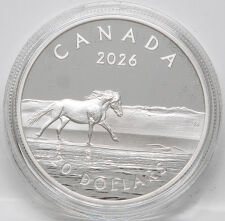 Rückseite der Kanada 20 Dollar 2026 Sable Island Horses Silbermünze mit dem offiziellen Porträt von König Charles III.