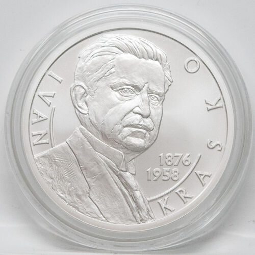 Vorderseite der Slowakei 10 Euro 2026 Silbermünze Ivan Krasko in Stempelglanz (BU) mit dem detailreichen Porträt des Dichters.