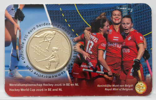 Vorderseite der niederländischen Coincard 2,5 Euro Belgien 2026 Hockey WM.
