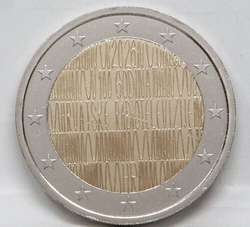 Vorderseite der Kroatien 2 Euro 2026 Gedenkmünze Radio & TV in bankfrischer Erhaltung mit dem symbolträchtigen Sendemotiv.