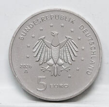 Rückseite der Deutschland 5 Euro 2026 Ariane 6 mit dem Bundesadler, dem Nennwert und dem Prägebuchstaben A.