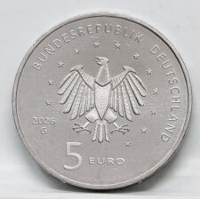 Rückseite der Deutschland 5 Euro 2026 Ariane 6 mit dem Bundesadler, dem Nennwert und dem Prägebuchstaben G.