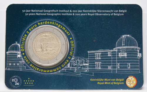 Vorderseite der offiziellen belgischen Coincard (niederländische Version) mit der 2 Euro Gedenkmünze NGI.