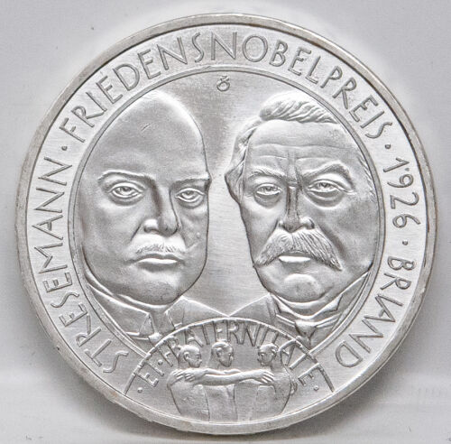 Bildseite der deutschen 35 Euro Silbermünze 2026 Friedensnobelpreis Stresemann & Briand in Stempelglanz.