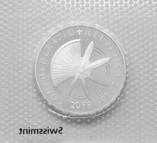 Wertseite der 20 Franken Münze mit dem Schweizer Kreuz und Nennwertangabe.