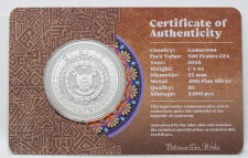 Rückseite der Wolf-Coincard mit dem Wappen der Republik Kamerun und Spezifikationen.